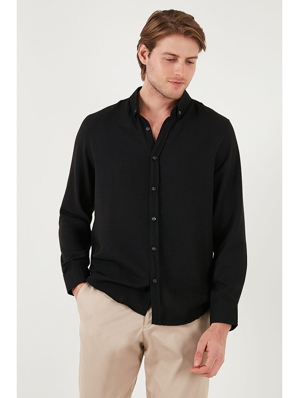 Buratti Siyah Regular Fit Uzun Kollu Düğmeli Yaka Erkek Gömlek CF25S116777 - 4