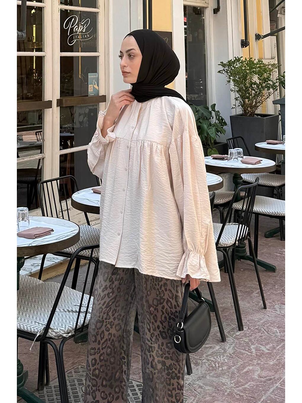 Roba Detaylı Tesettür Gömlek Bej-1