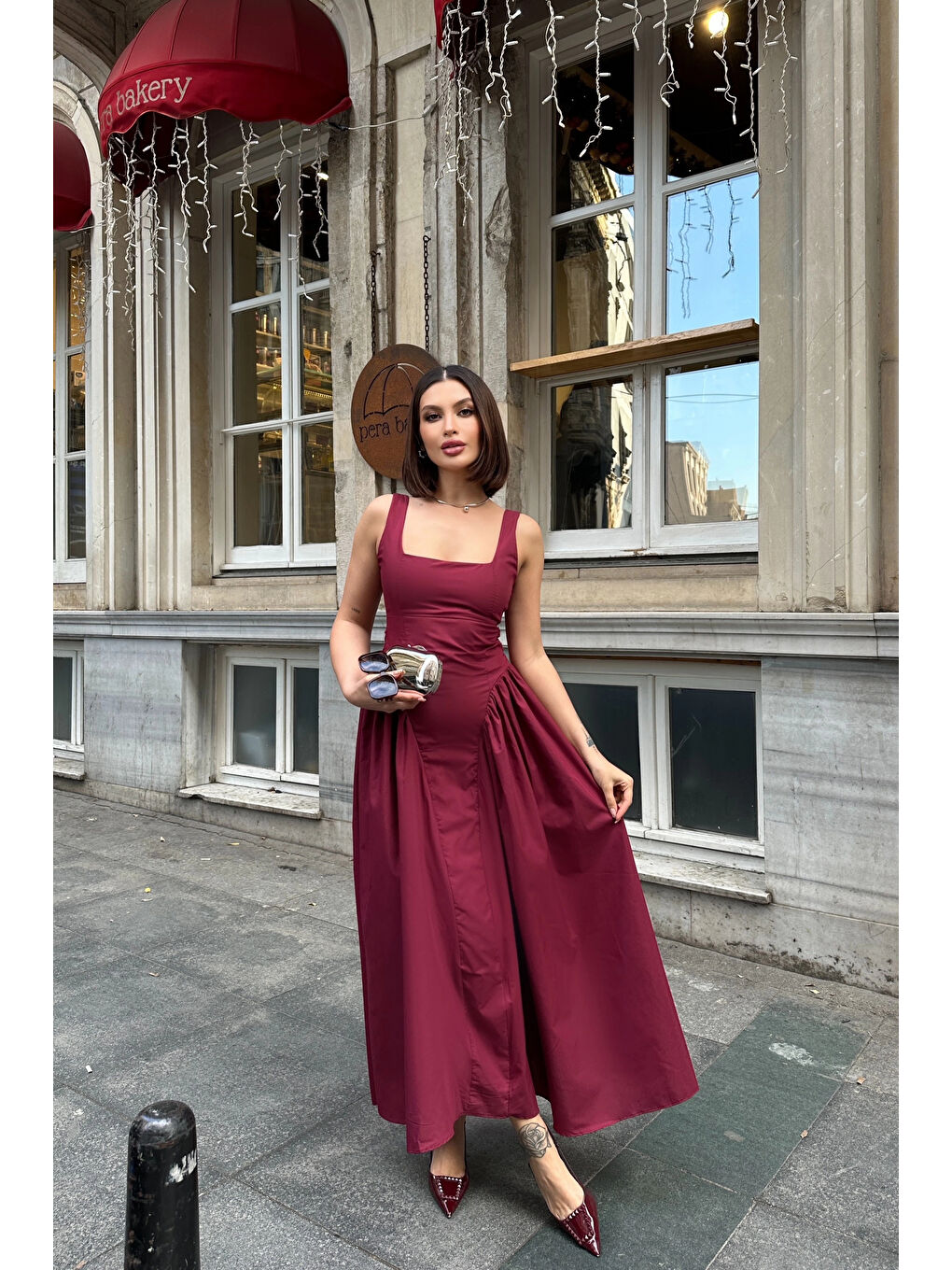 Kadın Bordo Sırt Dekolteli Elbise 1026-0042-7