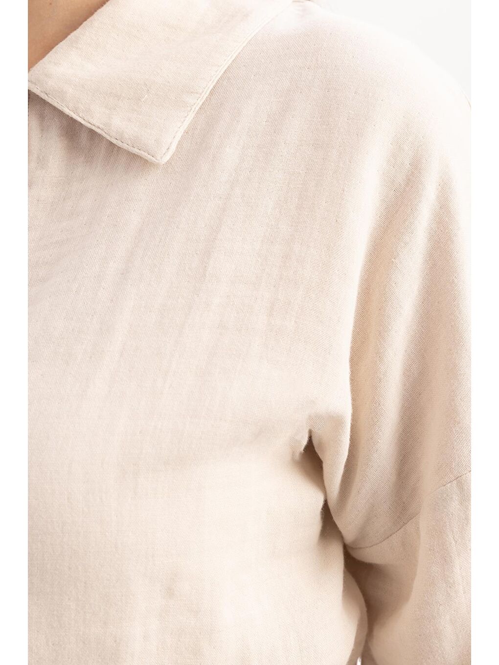 Bej Taş-Yarım Patlı Düğmeli Müslin Tunik-4