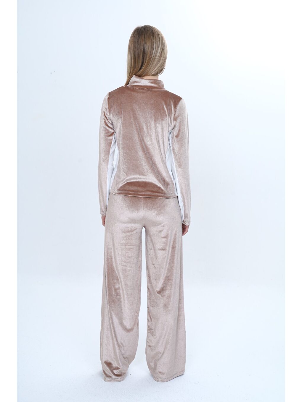 Kahverengi Kız Çocuk 2'li Takım Fermuarlıı Cepli Sweatshirt & Beli Lastikli Bol Paça Cepli Eşofman Alt-4