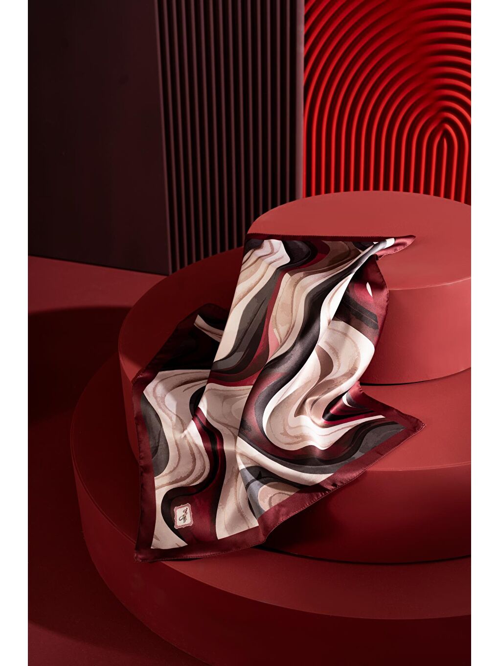 Bordo Kadın Dalga Desen 55*55 cm Bandana & Fular