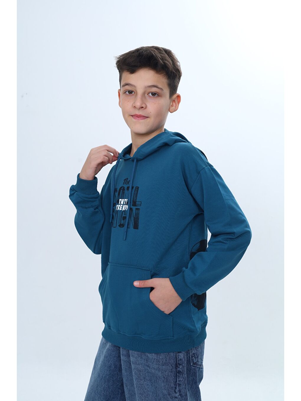 Petrol Erkek Çocuk Tnty Trendy Yazı Baskılı Sweatshirt-1