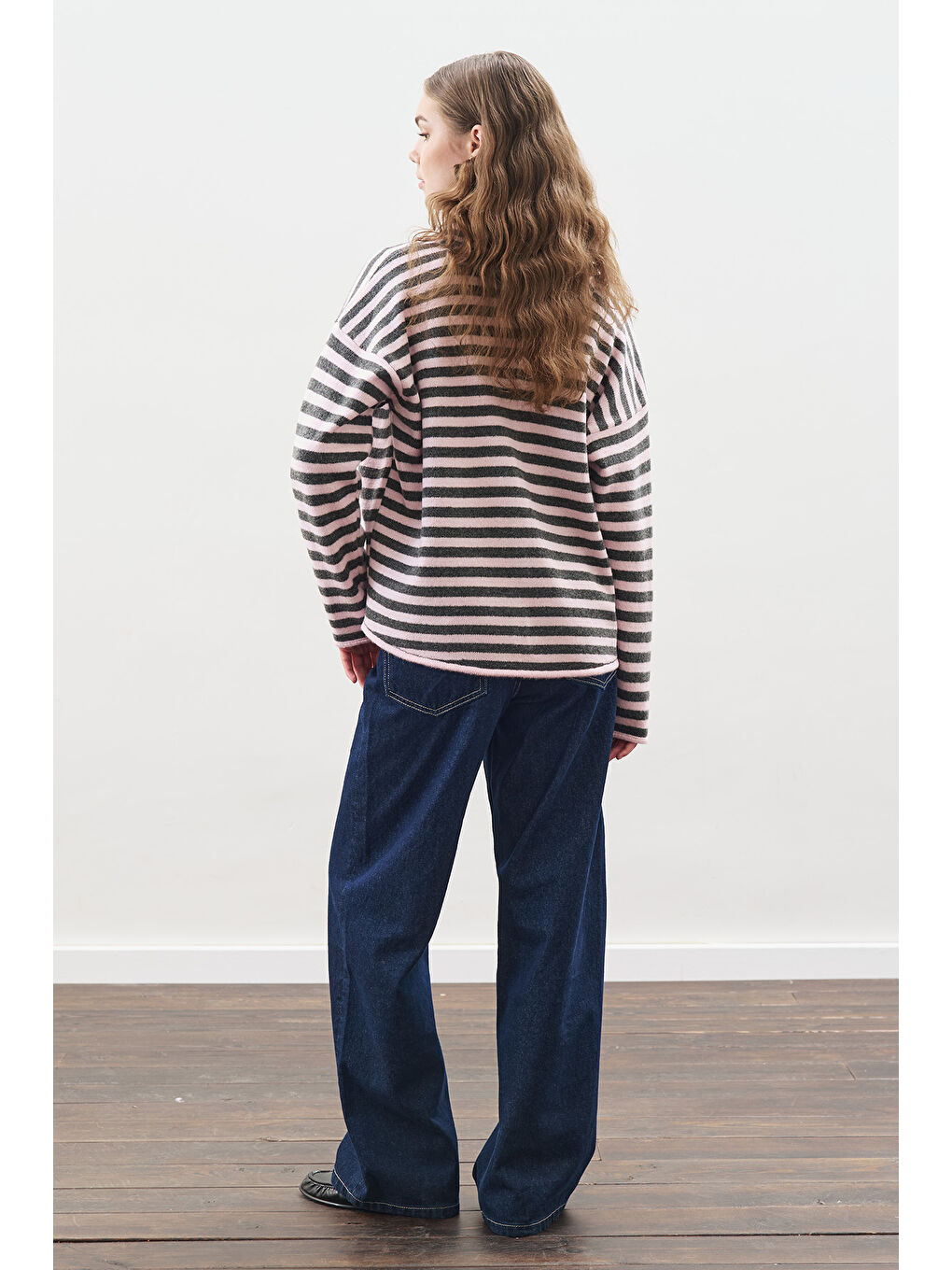 Atkı Detaylı Çizgili Hırka Pembe-6