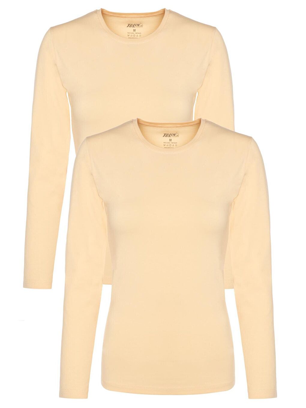 Bej Bisiklet Yaka Uzun Kollu Kadın Pamuklu Likralı Ten Fanila 2'li 6217T