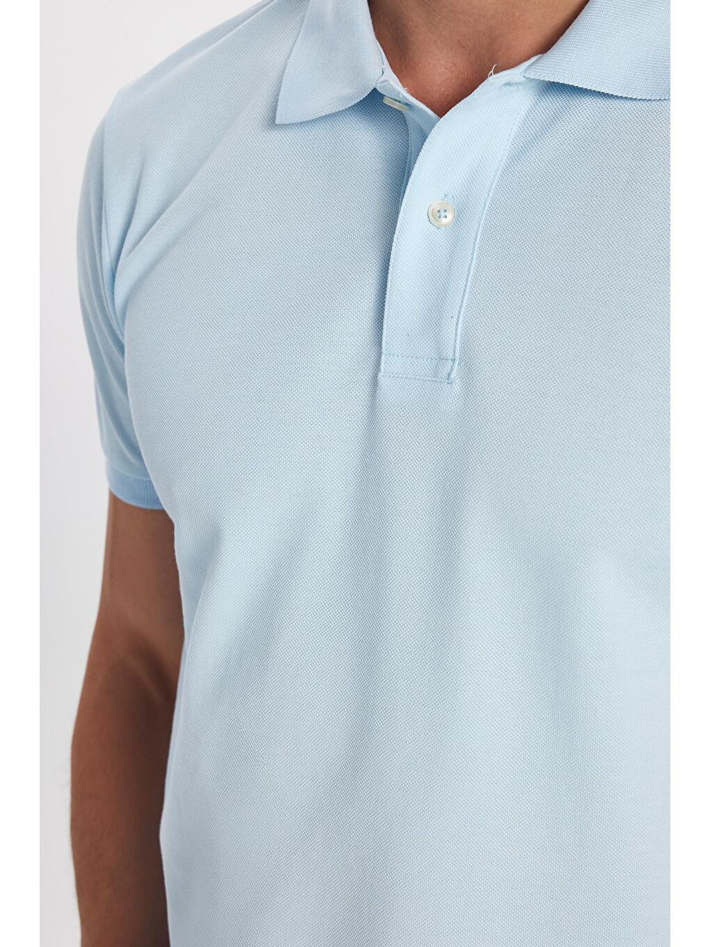 Erkek Slim Fit Dar Kesim %100 Pamuk Açık Mavi Polo Yaka Tişört-2