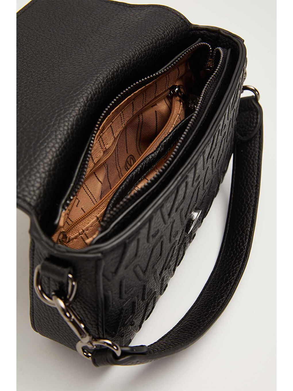 Desenli Deri Askılı Premium Çanta 930627 Siyah-3