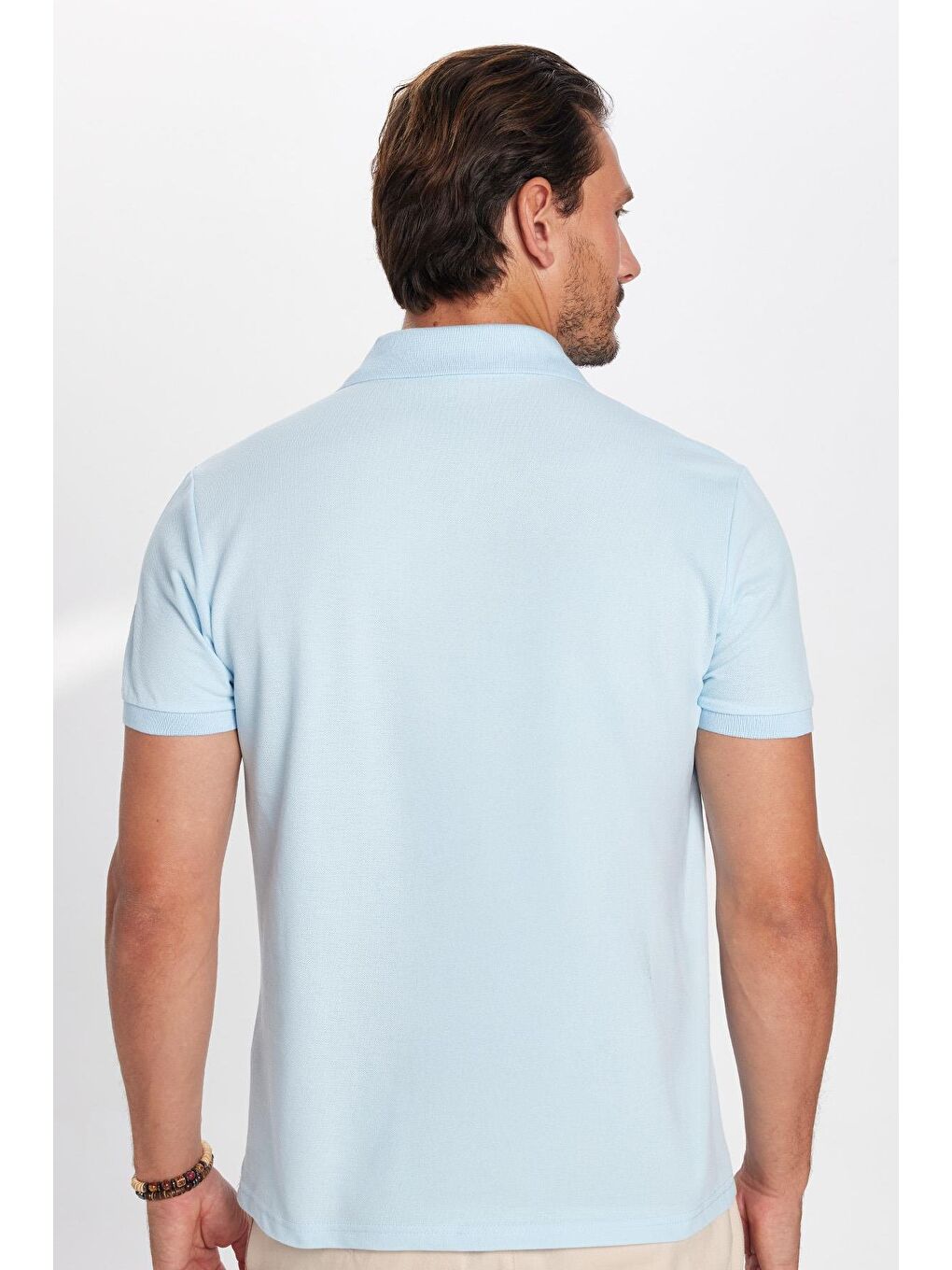 Erkek Slim Fit Dar Kesim %100 Pamuk Açık Mavi Polo Yaka Tişört-4