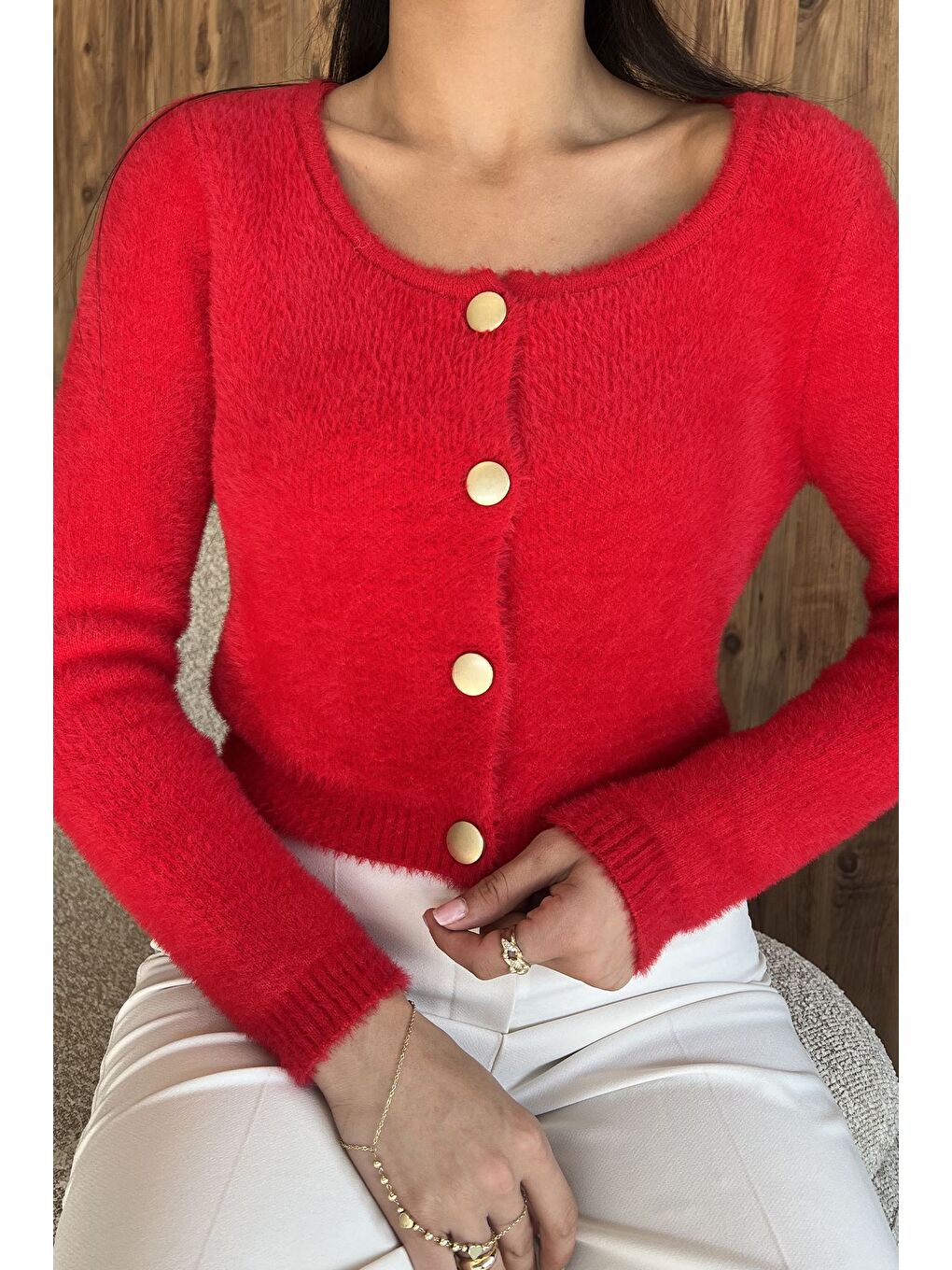 Kırmızı Şardonlu Kadın Crop Top Triko Hırka (s,m,l,xl Uyumludur)-1