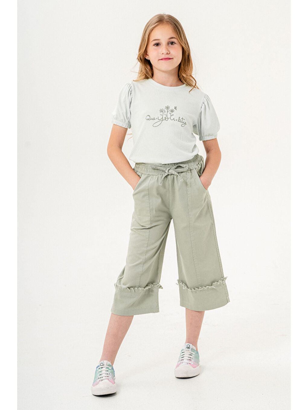 Yeşil Kapri Pantolonlu Kız Çocuk Takım 21087-3