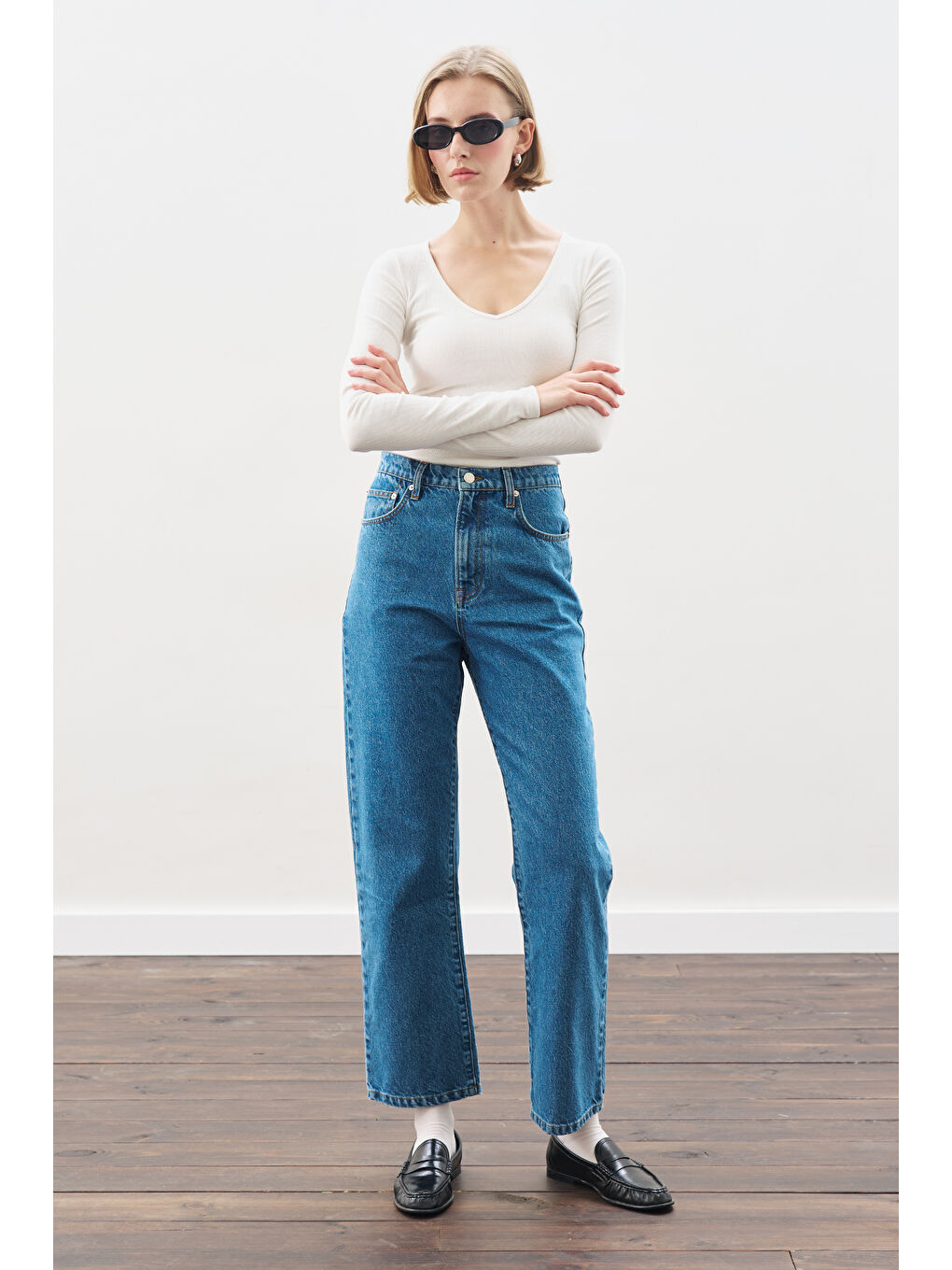 Straıght Ankle Jean Pantolon Mavi