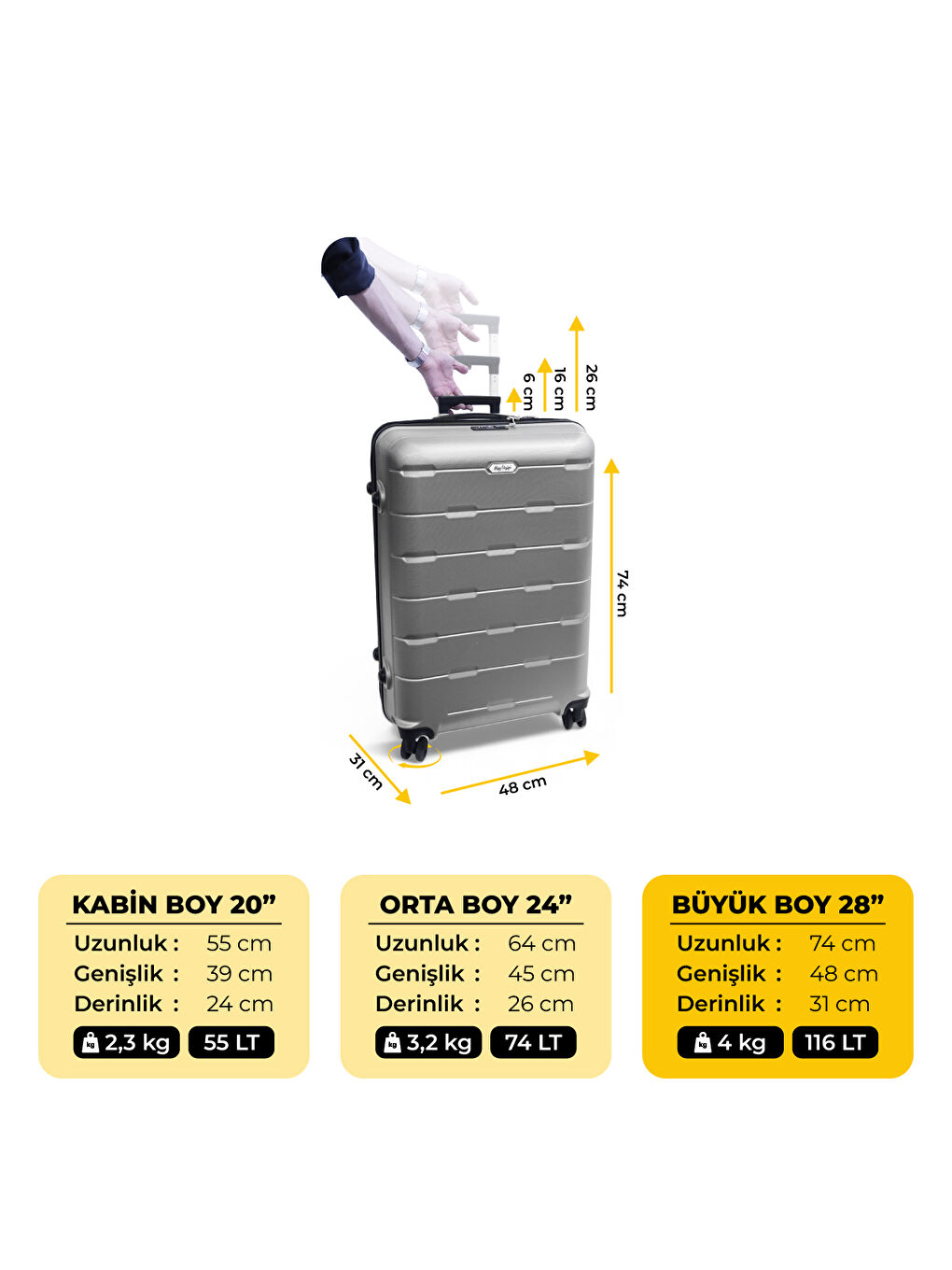 Gri Moods Up TSA Kilitli 28" ABS Gövdeli Valiz | Büyük Boy-Gümüş-3