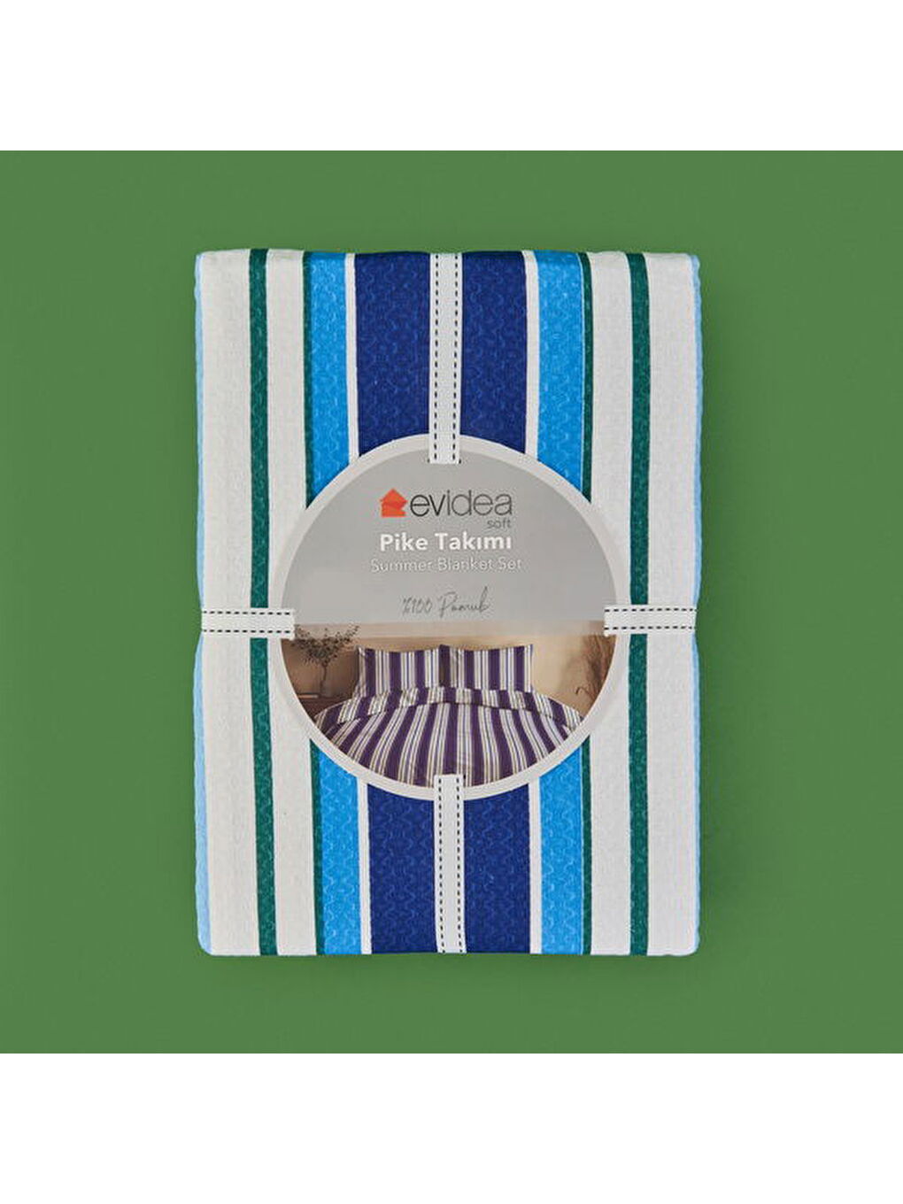 Evidea Soft Verano Çift Kişilik Pike Takımı - Mavi / Yeşil - 2