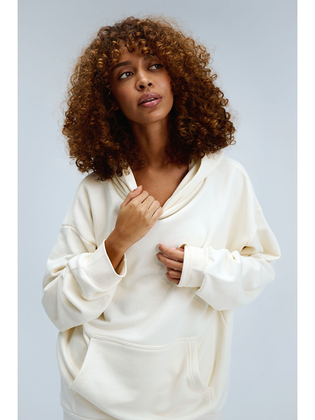 Ekru Kadın Timeless Oversize Krem Hoodie Sweatshirt-1