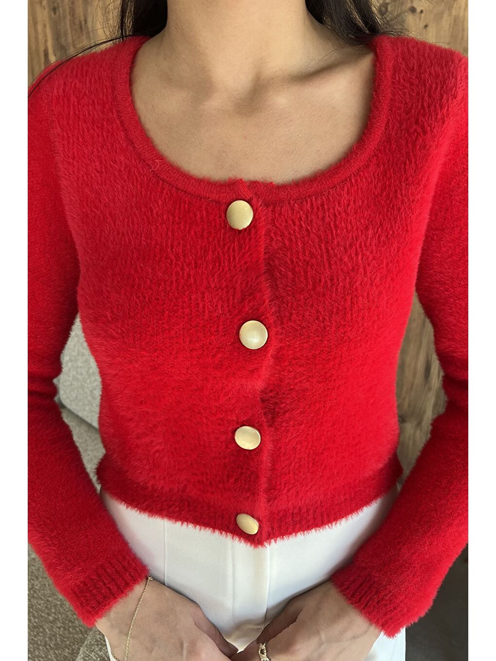 Kırmızı Şardonlu Kadın Crop Top Triko Hırka (s,m,l,xl Uyumludur)-2