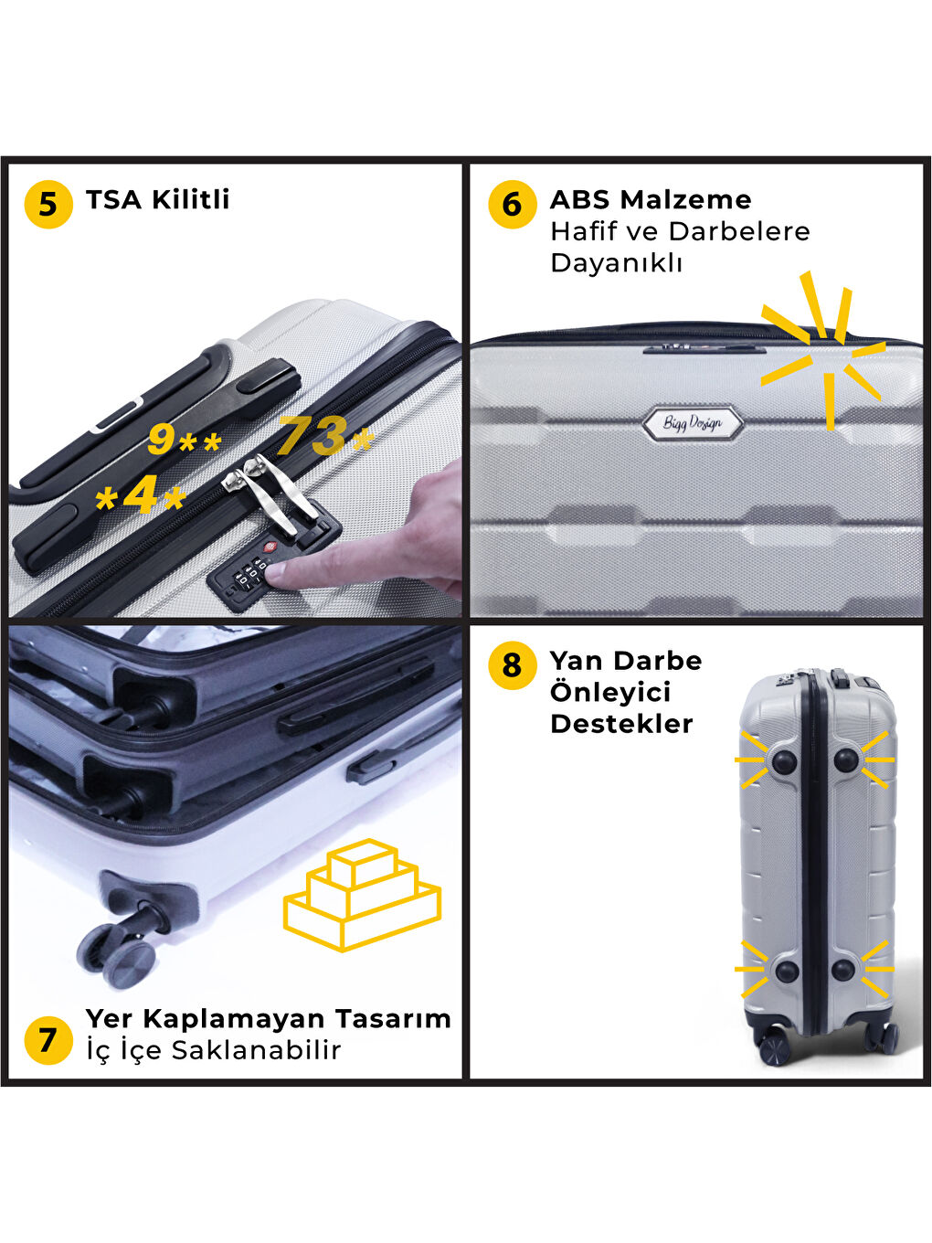 Gri Moods Up TSA Kilitli 28" ABS Gövdeli Valiz | Büyük Boy-Gümüş-6