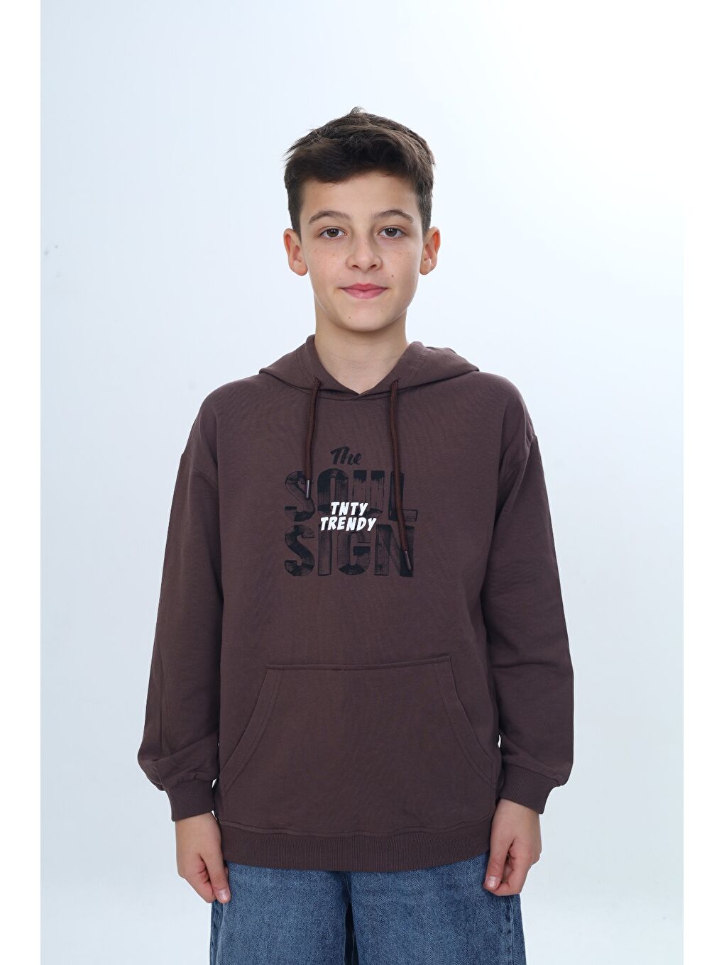 Kahverengi Erkek Çocuk Tnty Trendy Yazı Baskılı Sweatshirt