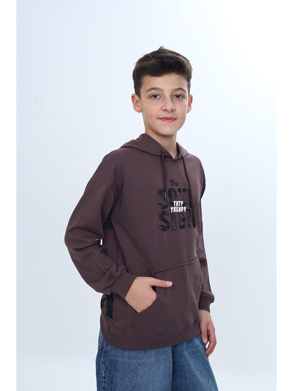 Kahverengi Erkek Çocuk Tnty Trendy Yazı Baskılı Sweatshirt-1