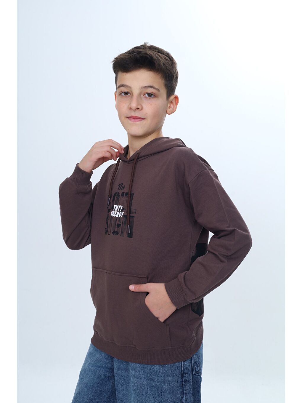 Kahverengi Erkek Çocuk Tnty Trendy Yazı Baskılı Sweatshirt-2