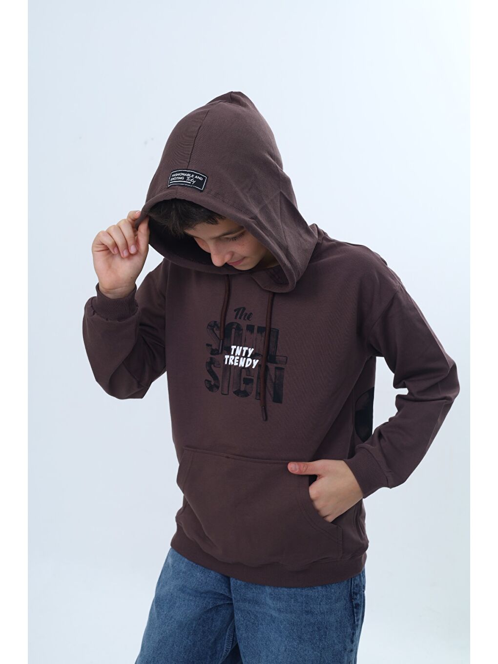 Kahverengi Erkek Çocuk Tnty Trendy Yazı Baskılı Sweatshirt-4
