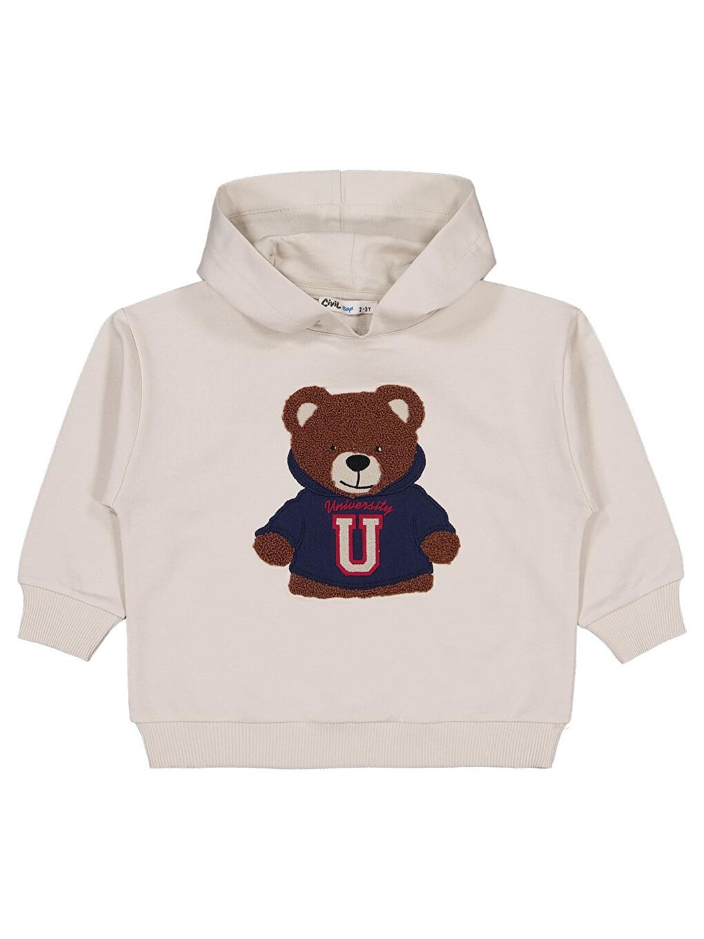 Boys Unıverstıty Ayıcık Nakışlı 2-5 Yaş Sweatshirt - Bej 3-4 Yaş