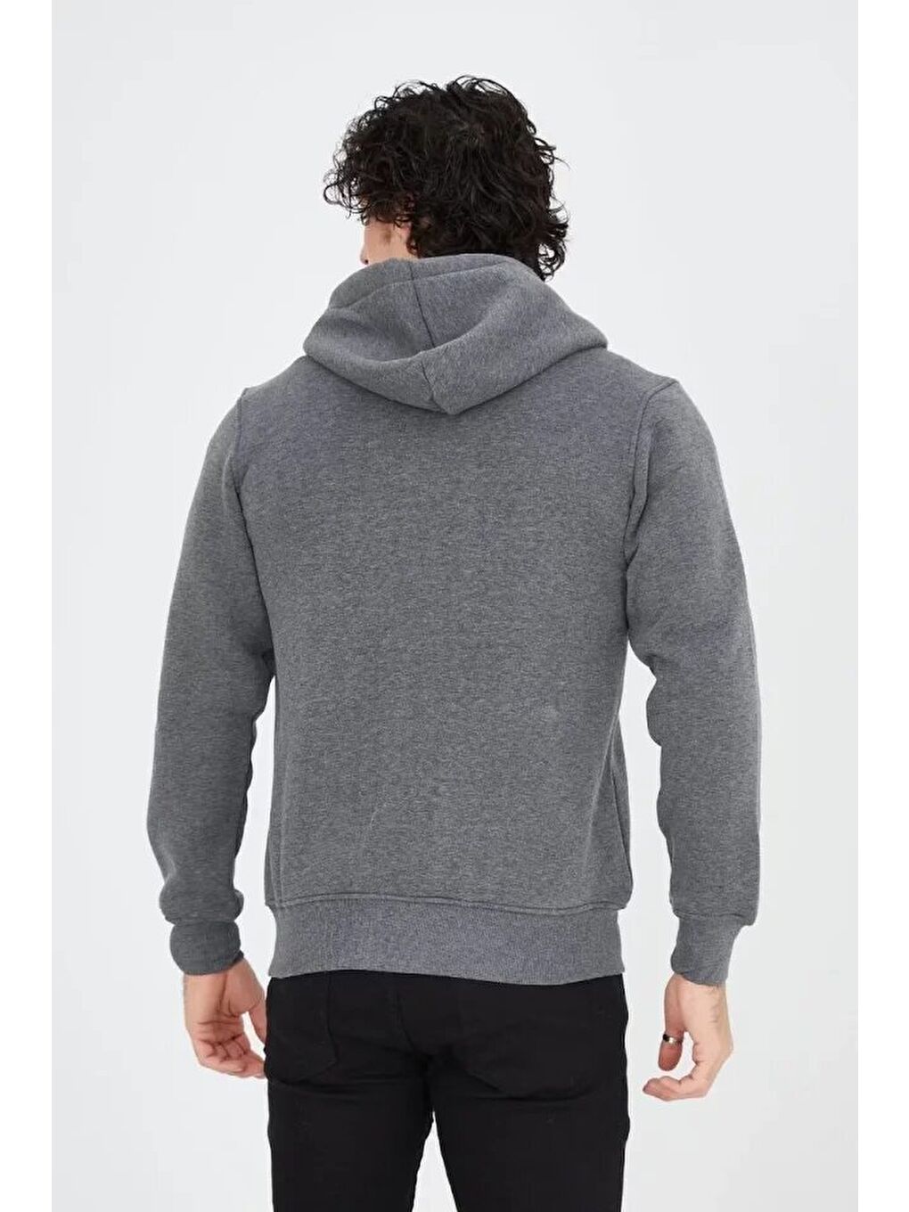 Gri Unisex Tam Fermuarlı Kapşonlu  Sweatshirt - Füme-1