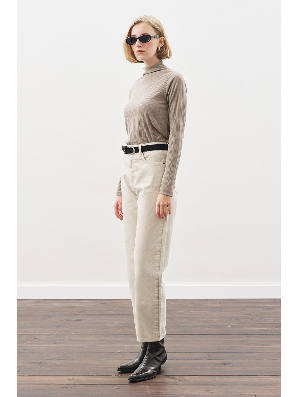 Straıght Ankle Jean Pantolon Bej-1