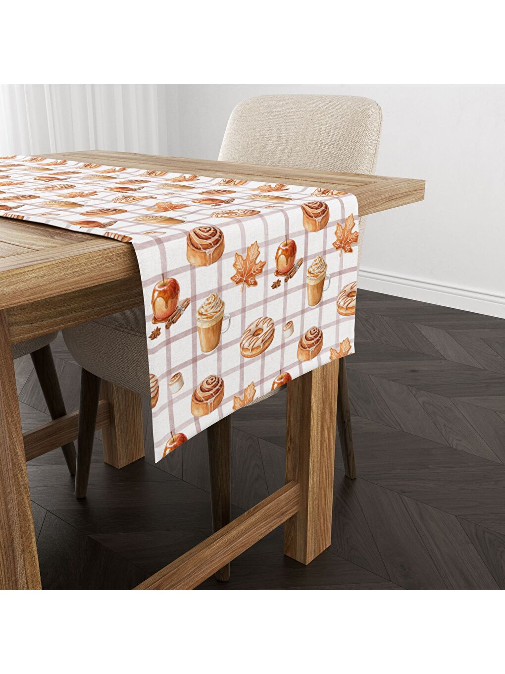 Karışık Sonbahar Desenli 40x140 cm Kadife Masa Örtüsü Runner