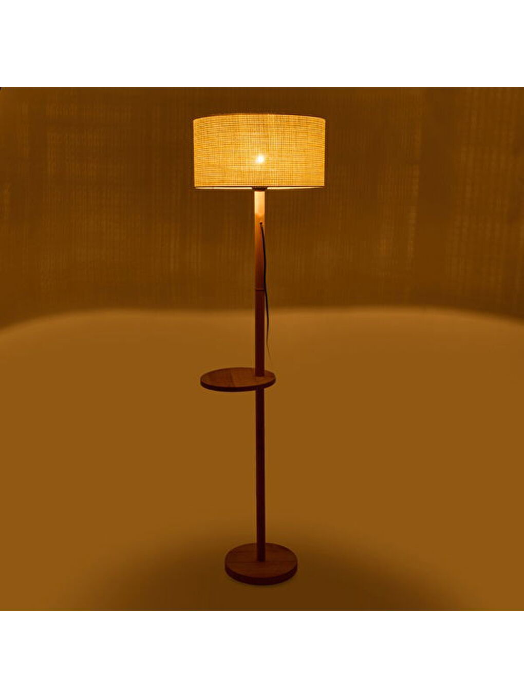 Ekru Lighting Oval Sehpalı Ahşap Lambader - Natürel / Krem - 150x40x40 cm-2