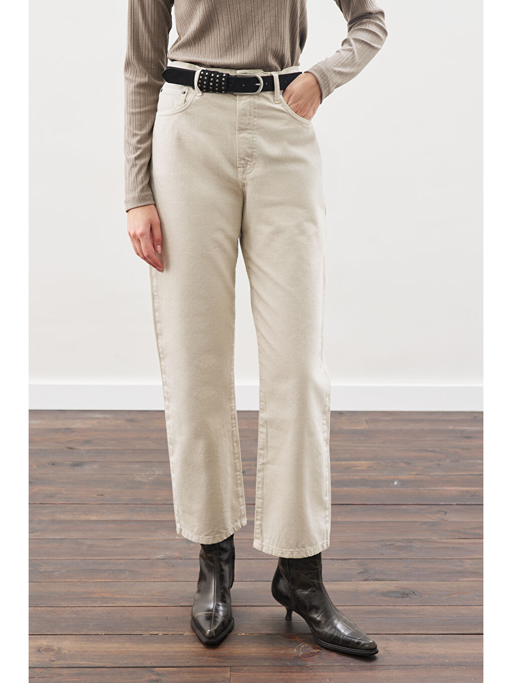 Straıght Ankle Jean Pantolon Bej-2