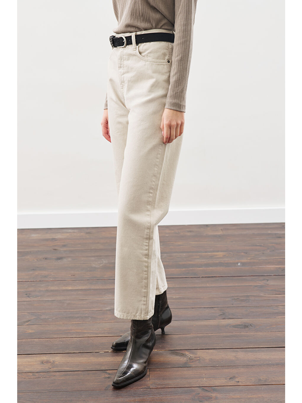 Straıght Ankle Jean Pantolon Bej-3