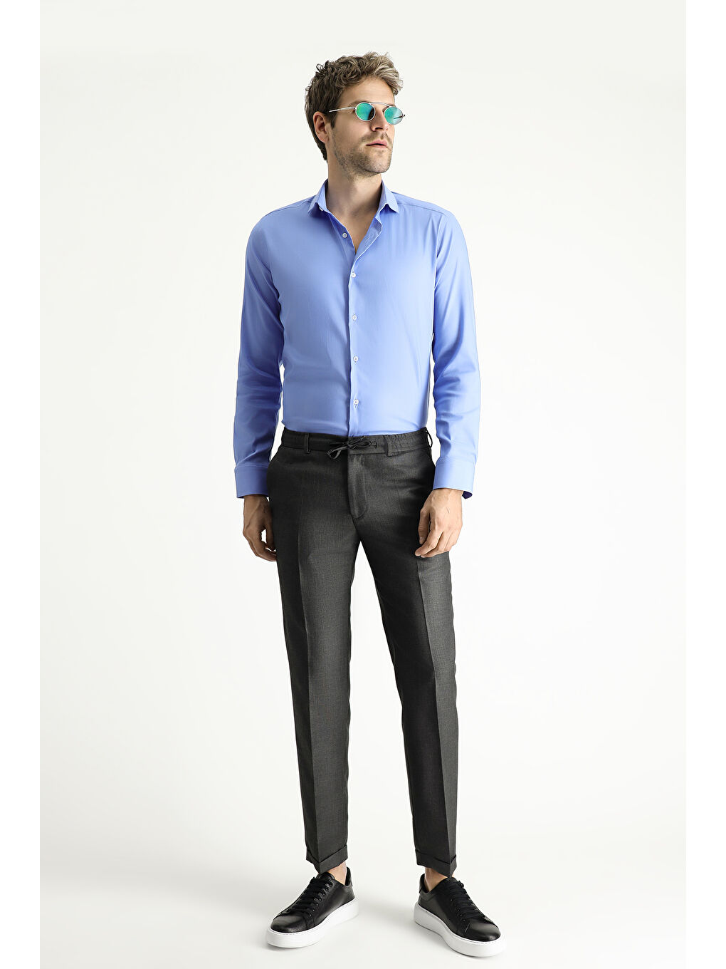 Mavi Techno-Line Uzun Kol Slim Fit Dar Kesim Klasik Gömlek-1