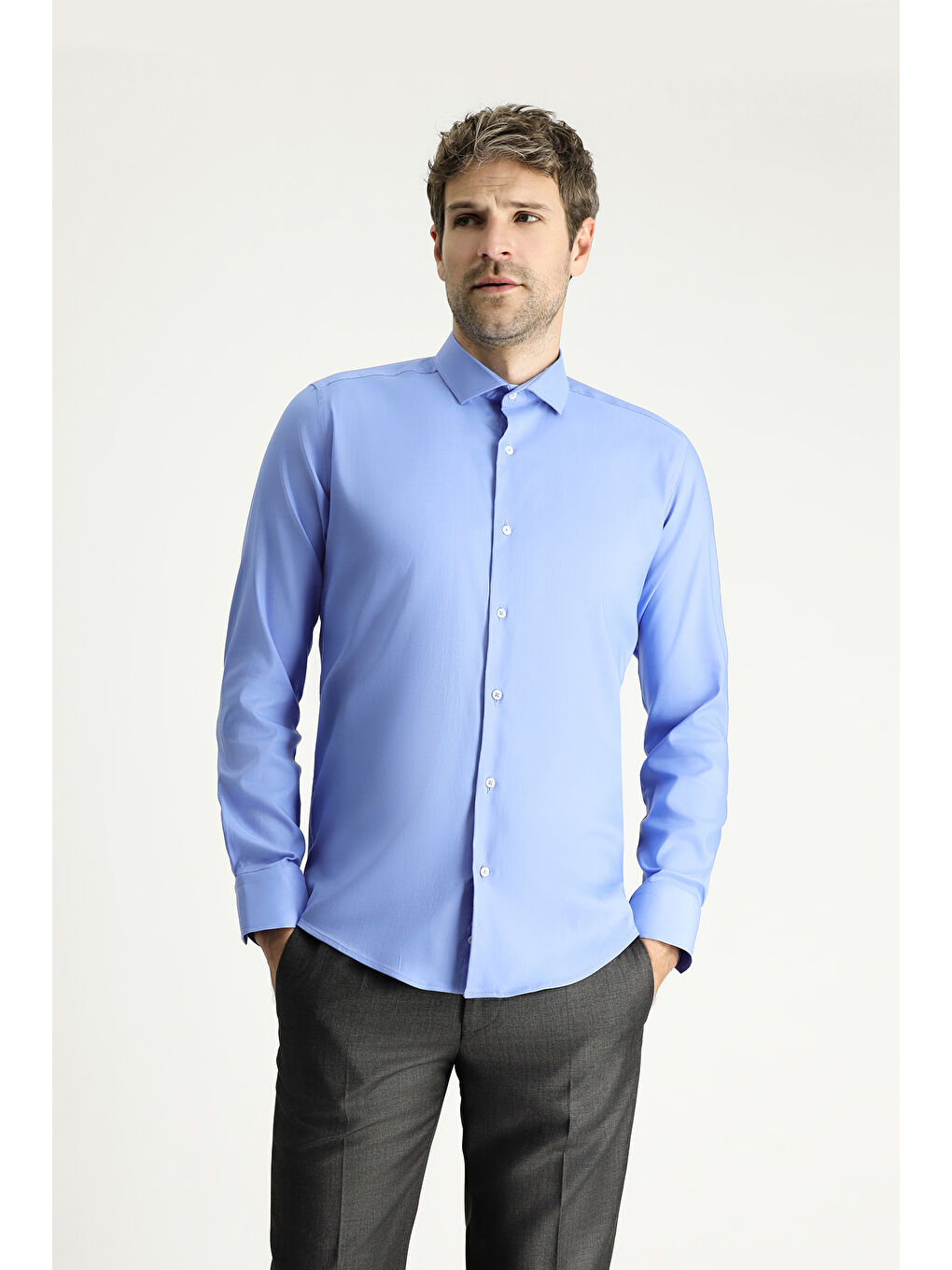 Mavi Techno-Line Uzun Kol Slim Fit Dar Kesim Klasik Gömlek-2