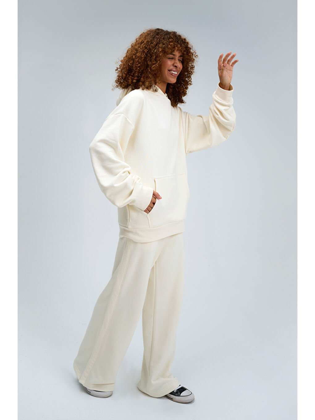 Ekru Kadın Timeless Oversize Krem Hoodie Sweatshirt-4