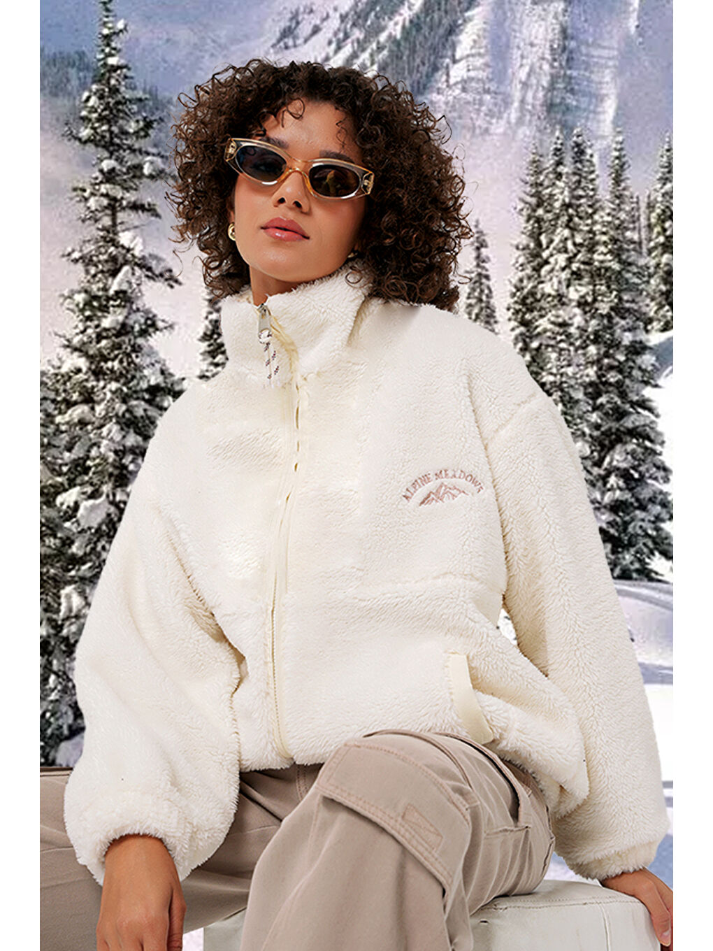 Bej 5194 Kadın Pelüş Mont Ceket   D Krem-1