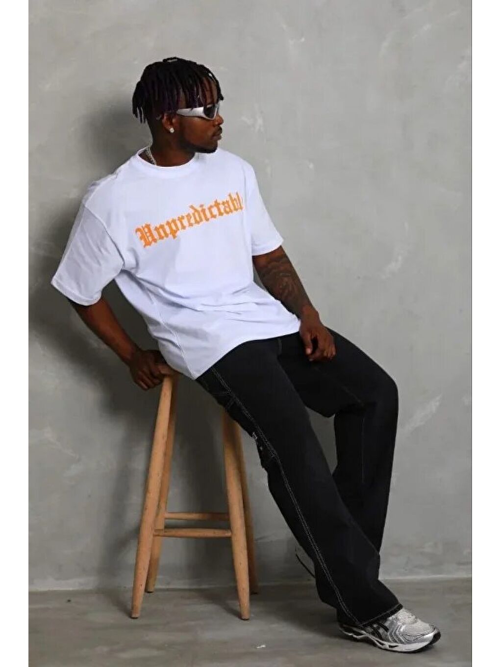 Beyaz Erkek Baskılı Tişört Kısa Kol Bisiklet Yaka Regular Fit-1