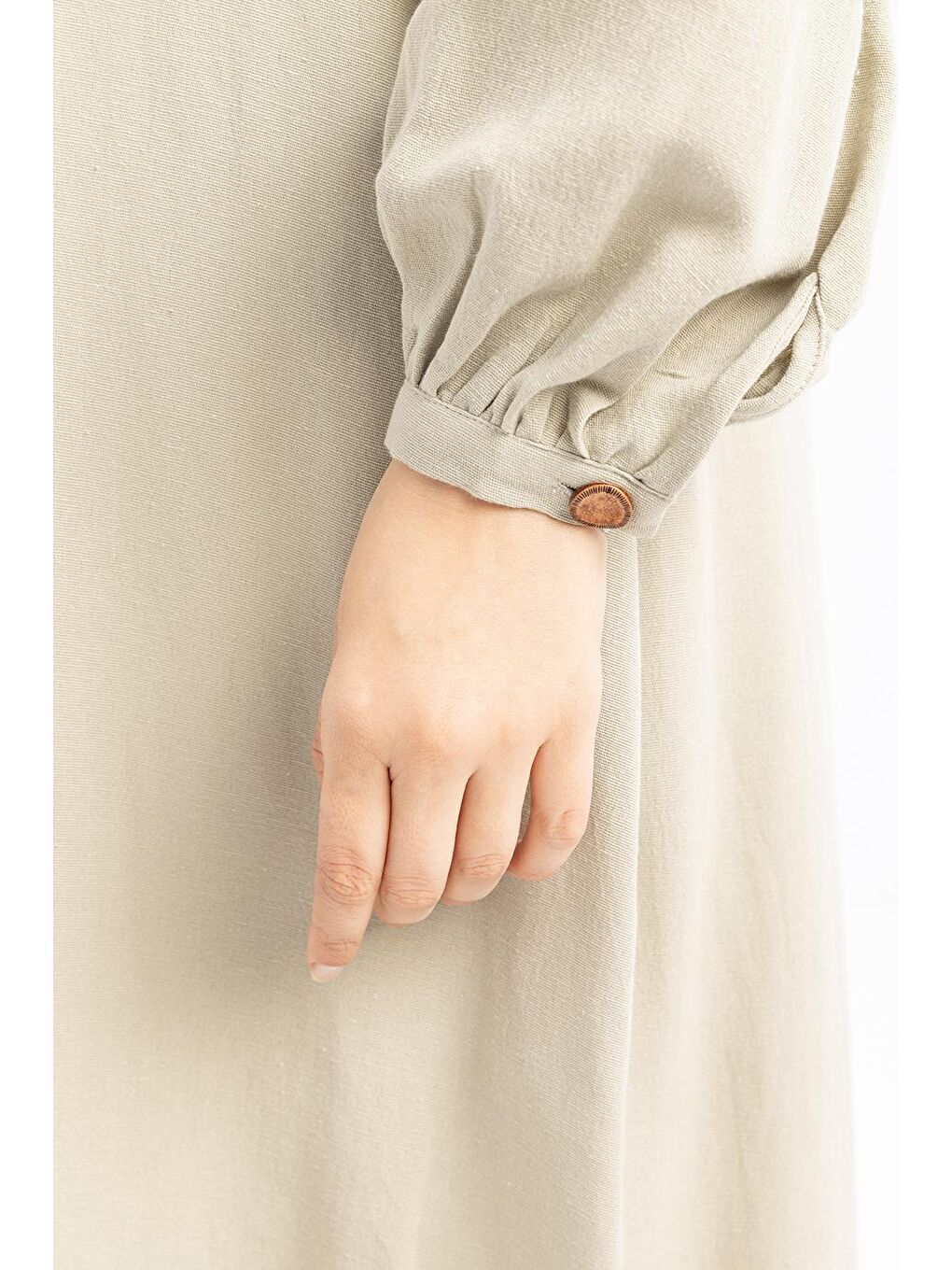 Yeşil Defne-Yarım Patlı Yırtmaçlı Keten Tunik-4