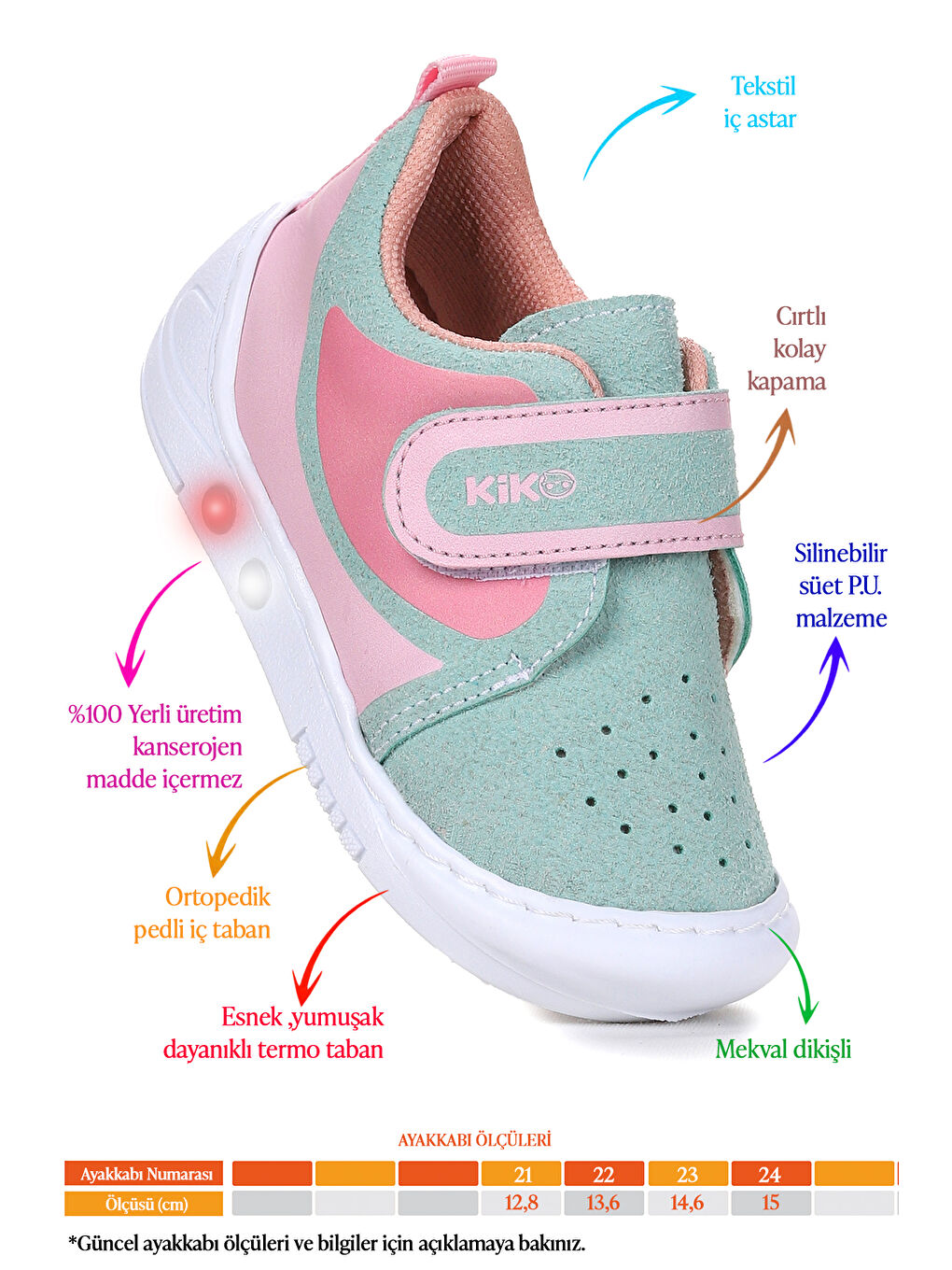 Turkuaz Kugan Cırtlı Işıklı Kız Bebek Yürüyüş Spor Ayakkabı-1