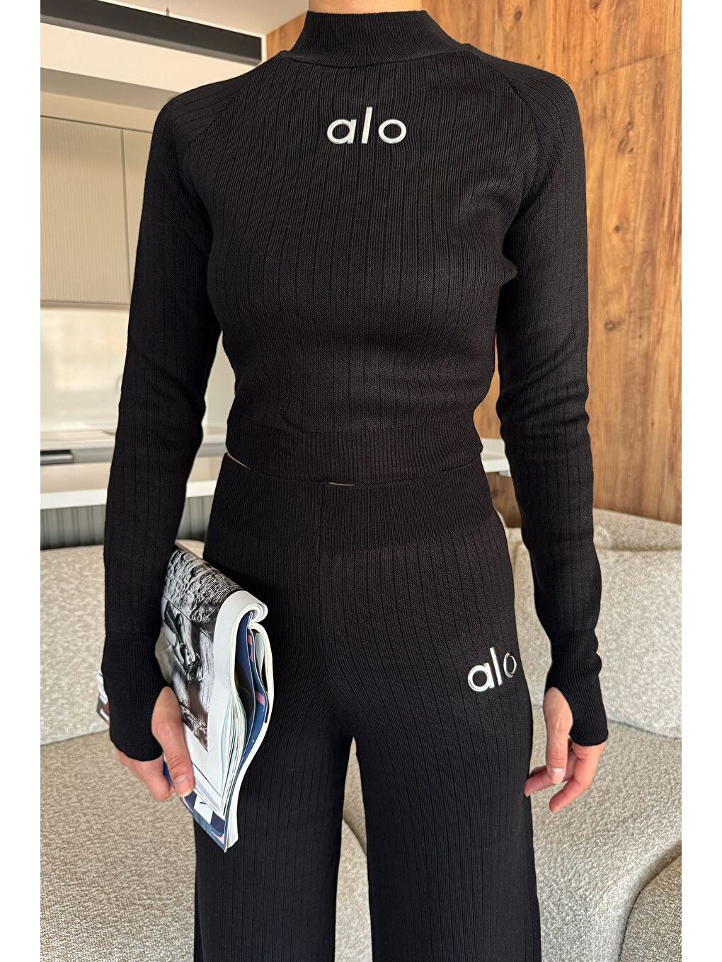 Siyah Kadın Kendinden Çizgi Desenli Triko Bluz Pantolon İkili Takım (s-m-l Beden Uyumludur.)-4