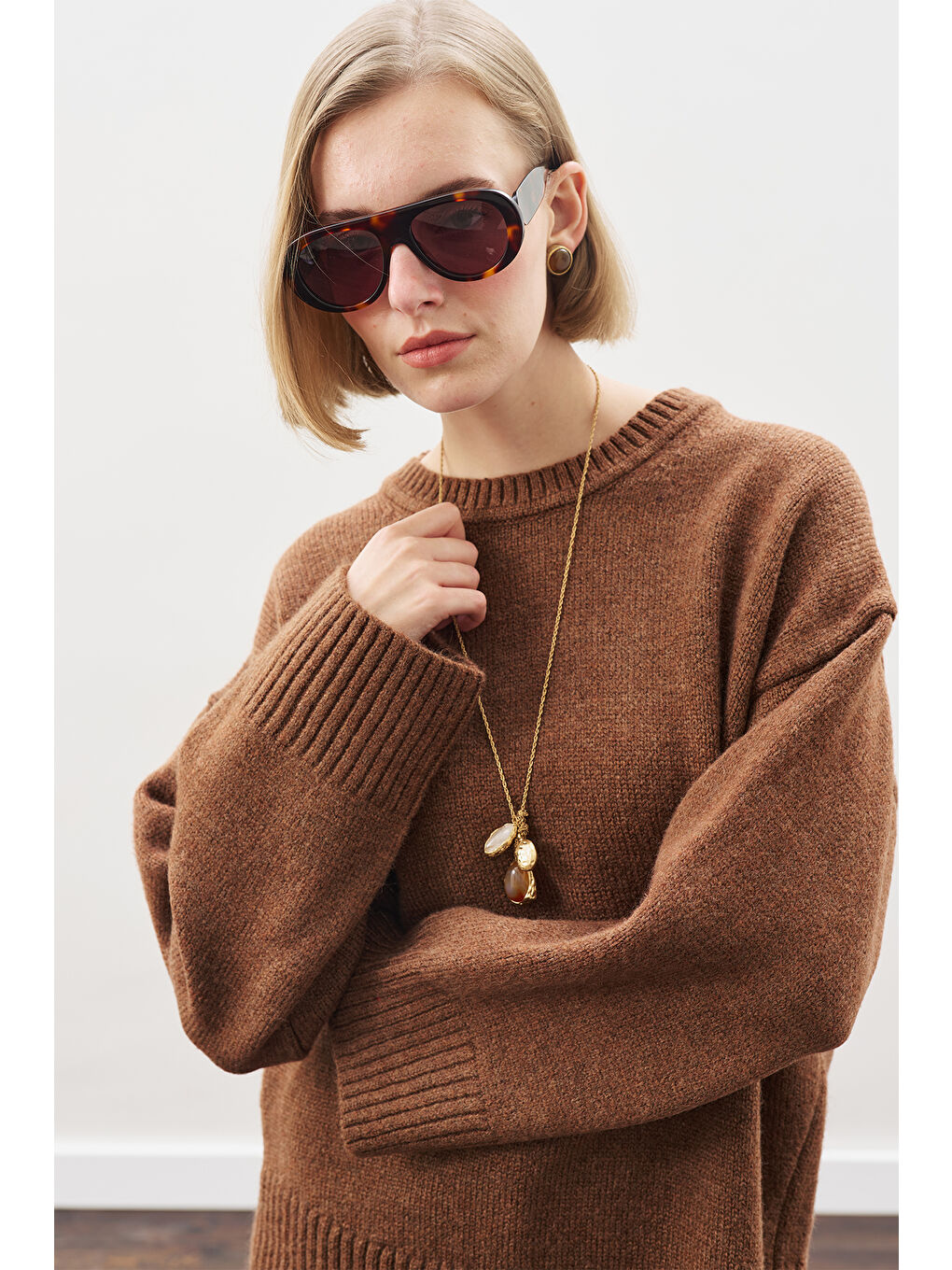 Kahverengi Chunky Oversıze Kazak Sıcak Kahve