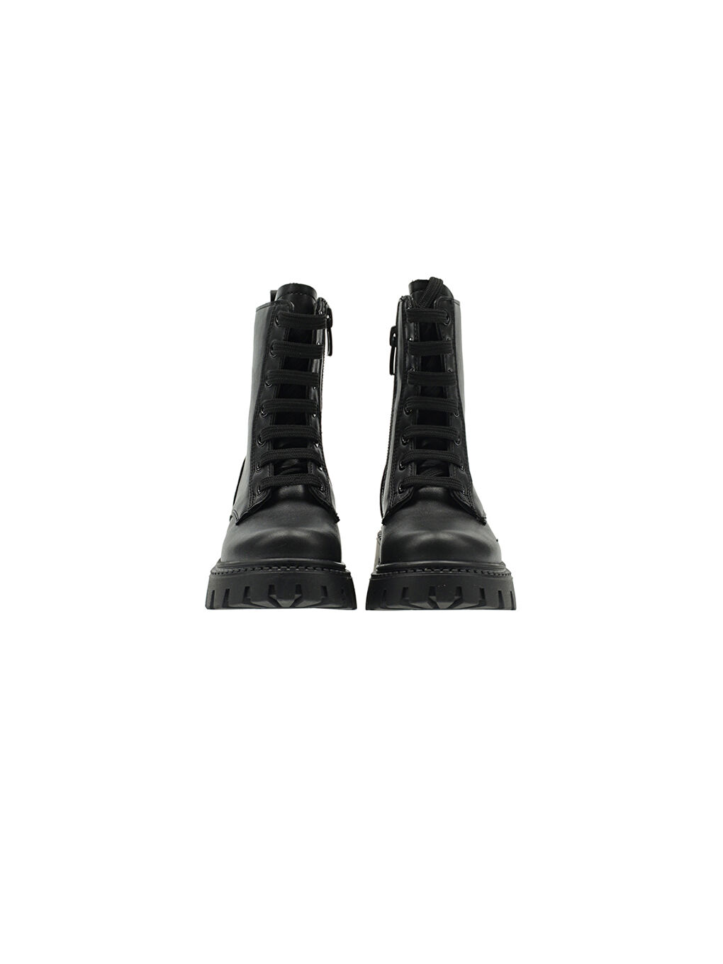 Kız Çocuk Bağcık ve Fermuar Detaylı Siyah Postal Bot-1