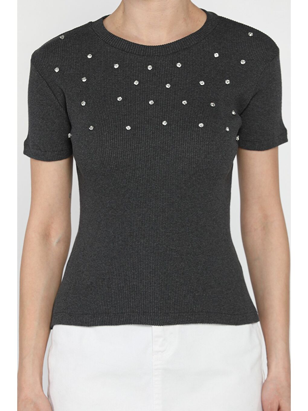 Gri Taşlı Kadın Kaşkorse Bluz-2