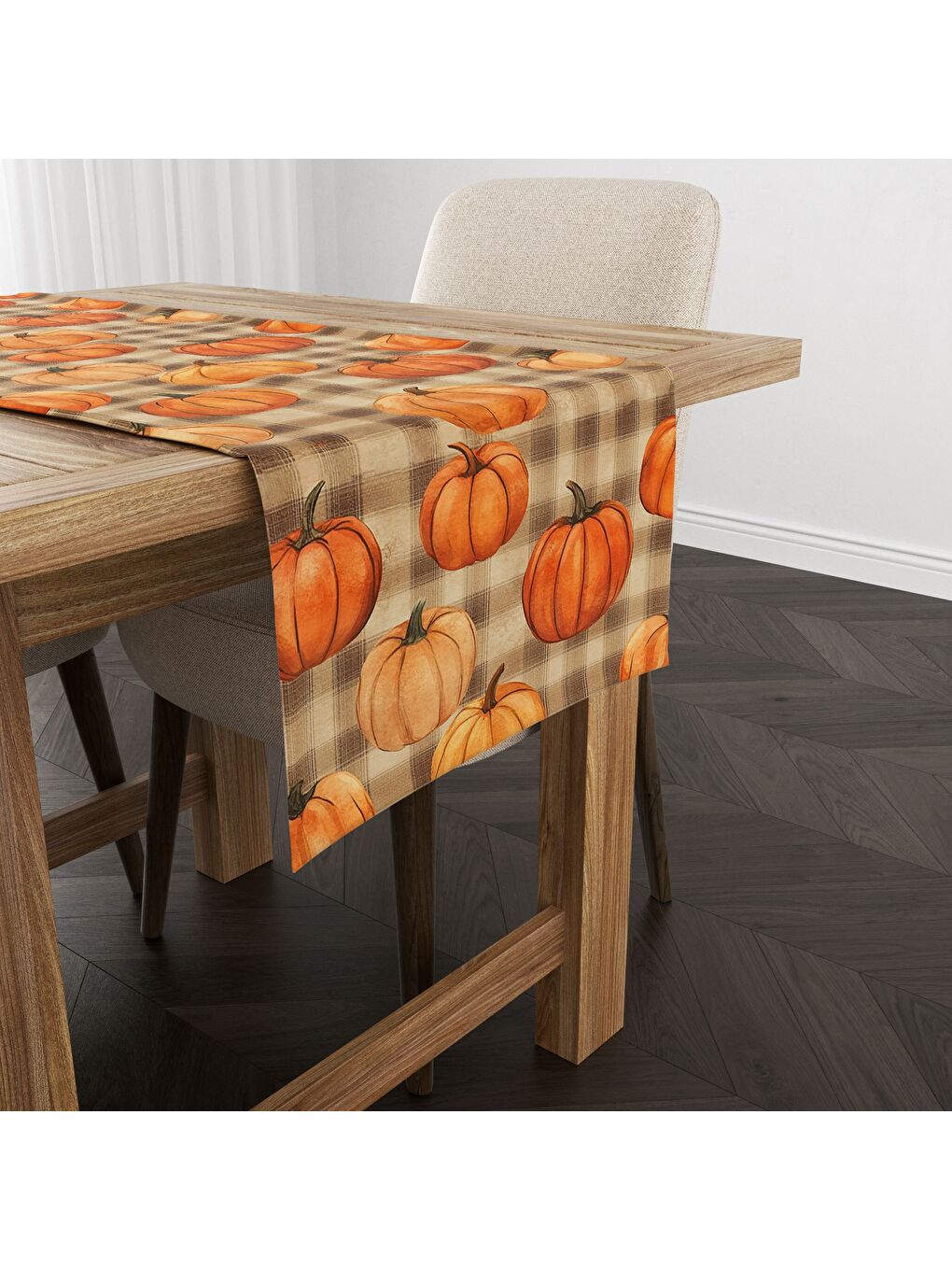 Karışık Sonbahar Desenli 40x140 cm Kadife Masa Örtüsü Runner