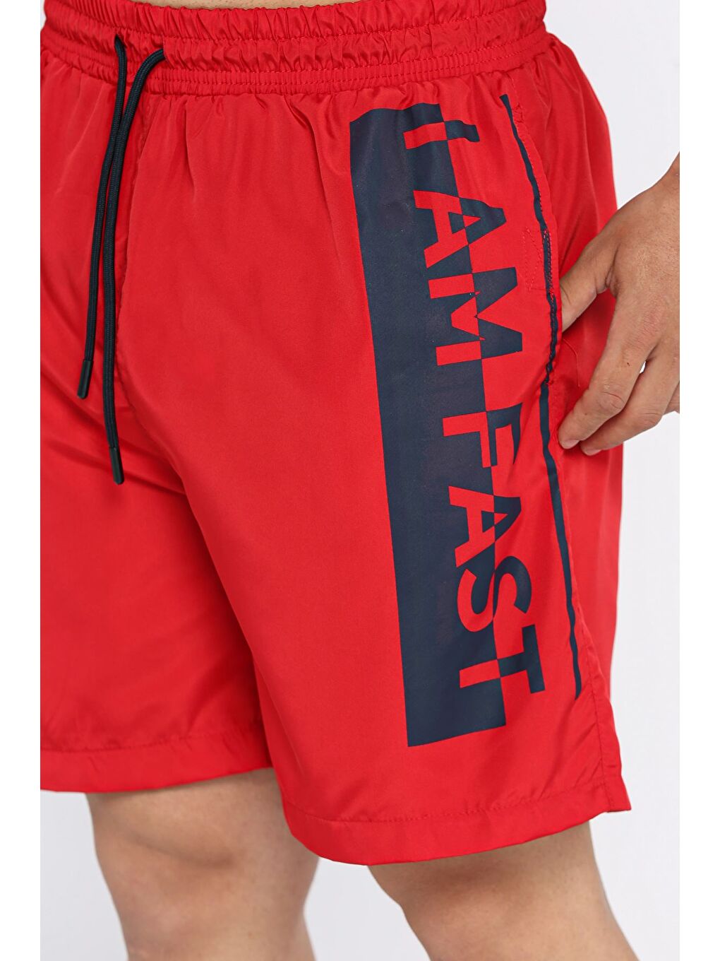Kırmızı Erkek Baskılı Cepli Deniz Şortu