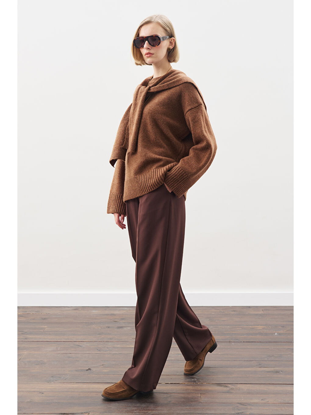 Kahverengi Chunky Oversıze Kazak Sıcak Kahve-2