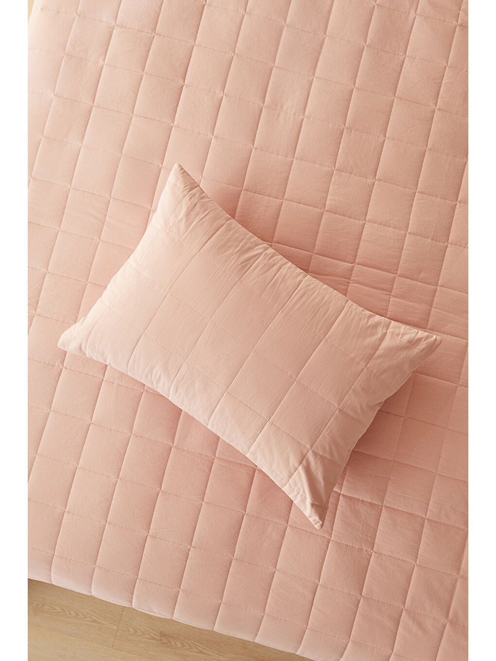 %100 Pamuk Kumaş Kapitoneli Pembe Çok Amaçlı Tek Kişilik Yatak Örtüsü Seti 1 Adet 180 X 230 / 1 Adet-1