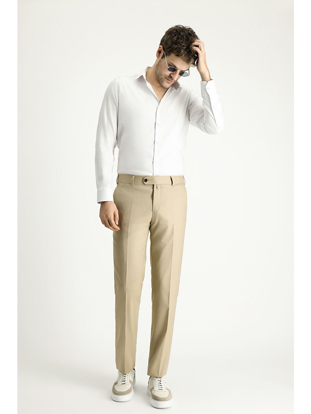 Beyaz Techno-Line Uzun Kol Slim Fit Dar Kesim Klasik Gömlek-1