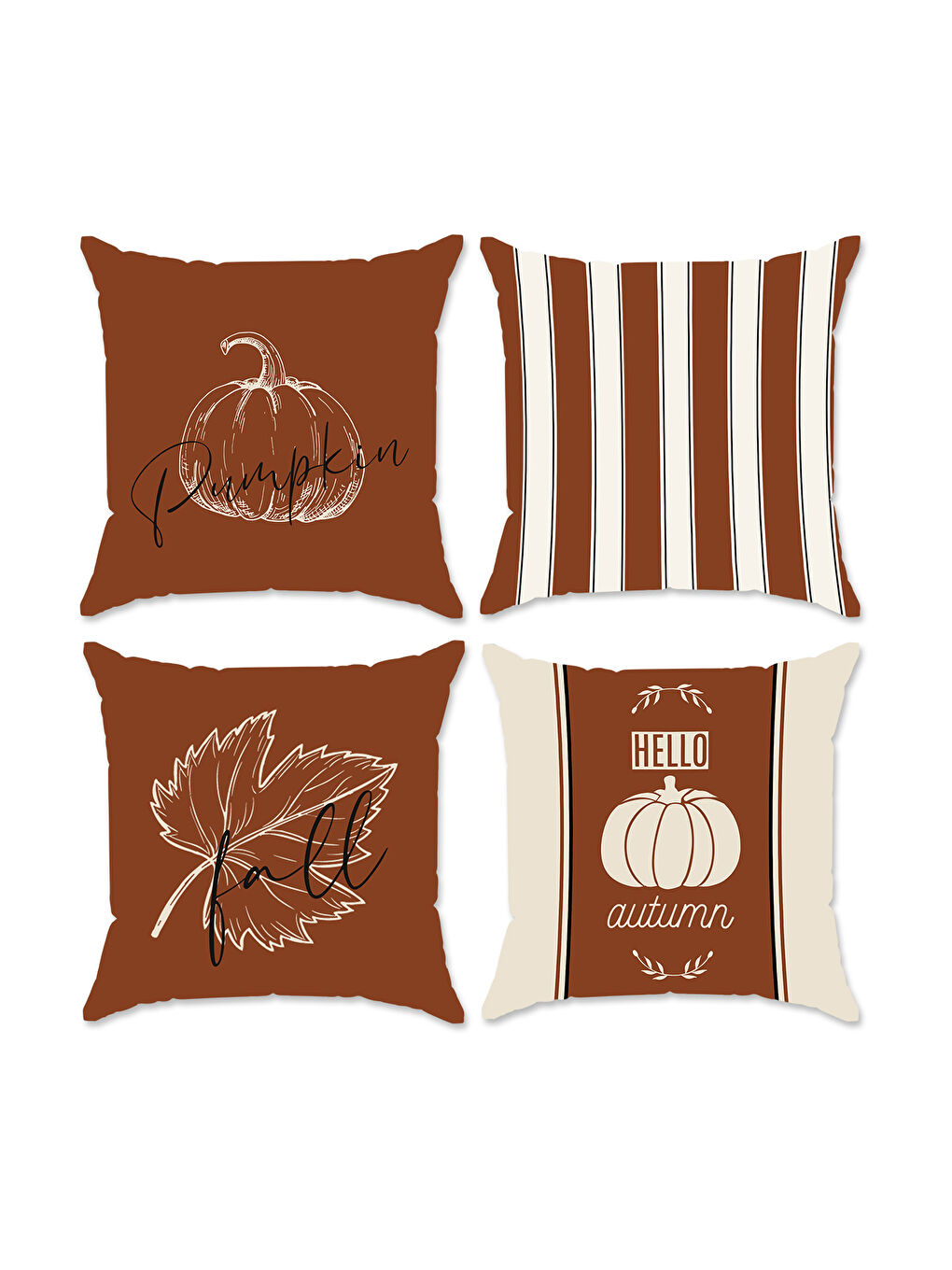 Karışık Çift Taraf Baskılı Kadife Doku Sonbahar Desenli 4'lü Kırlent Seti-1