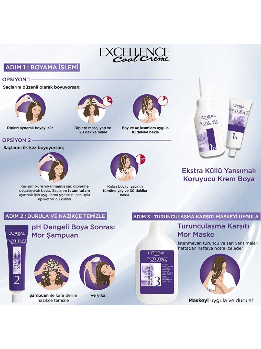 L'Oreal Paris Kahverengi Excellence Cool Creme Saç Boyası – 4.11 Ekstra Küllü Kahve - 3