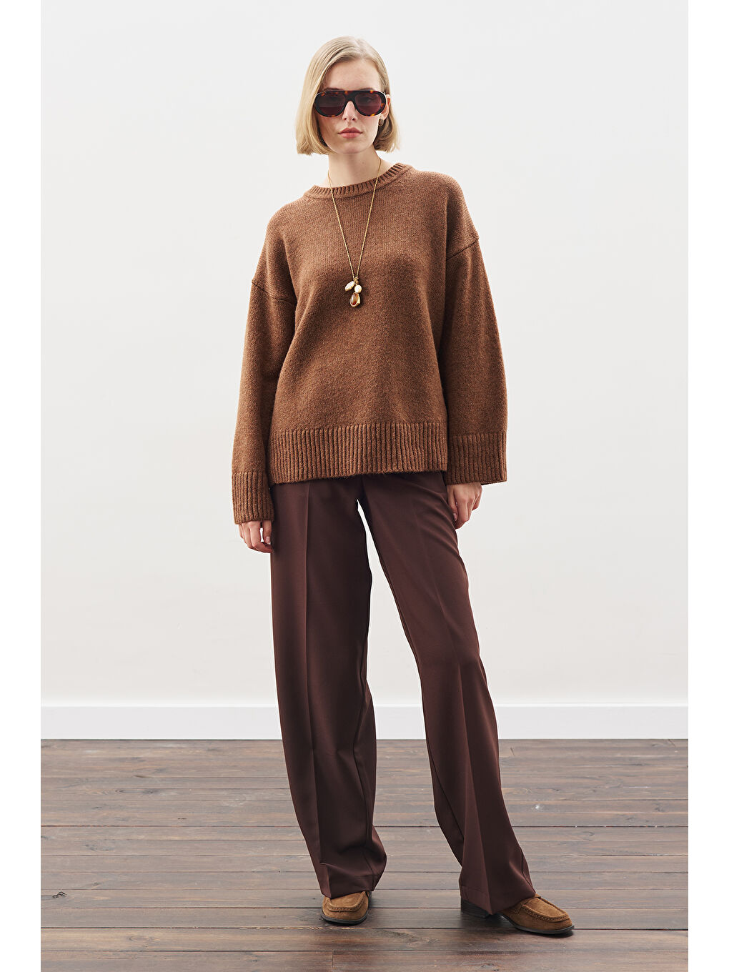 Kahverengi Chunky Oversıze Kazak Sıcak Kahve-5